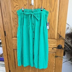 Universal Thread Blue Green A-Line Midi Skirt Tie Front